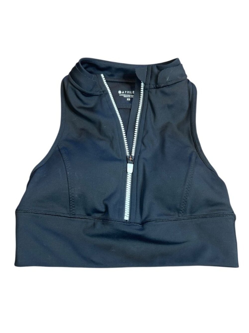 Athleta Legend Black Zip Front Cropped Sports Bra Allyson Felix Collab Size XS